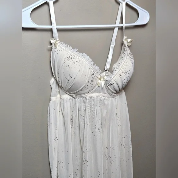 Black Fuschia Embellished Padded Lingerie Nightie, Size Medium - Picture 2 of 5